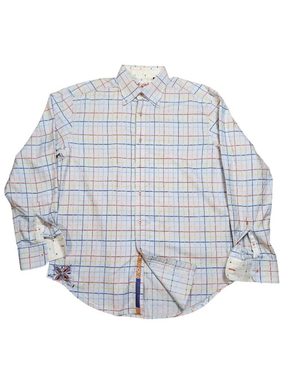 Robert Graham Mens XL Multicolor Plaid Long Sleeve Button-Down Shirt Embroidered